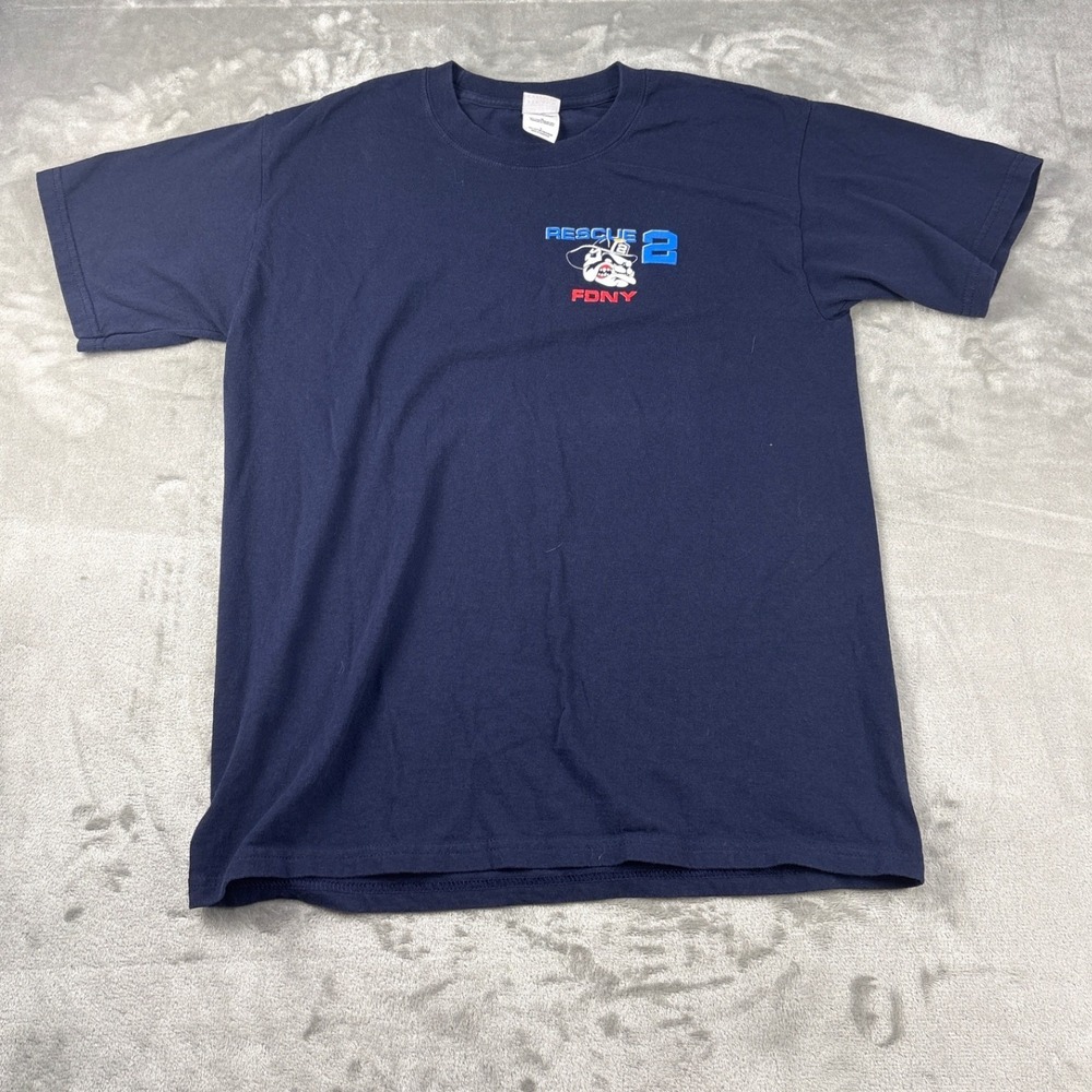 Collectible Gildan Navy Blue Graphic T-Shirt Mens Large Bulldog‎ Firefighter